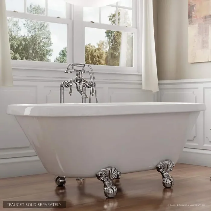 W-I-D-E Series Dalton 60 in. Acrylic Clawfoot Bathtub in White, Ball-and-Claw Feet, Drain in Polished Chrome