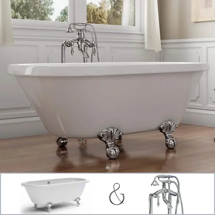 W-I-D-E Series Dalton 60 in. Acrylic Clawfoot Tub in White, Ball-and-Claw Feet, Floor-Mount Faucet in Polished Chrome