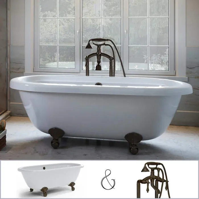 W-I-D-E Series Dalton 60 in. Acrylic Clawfoot Tub in White, Ball-and-Claw Feet, Floor-Mount Faucet in Oil Rubbed Bronze