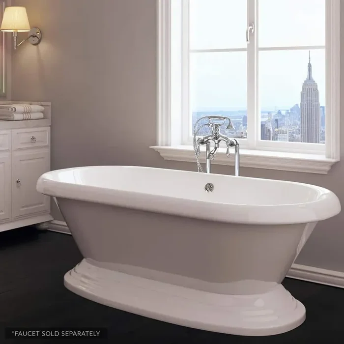 W-I-D-E Series Mendham 60 in. Acrylic Freestanding Pedestal Bathtub in White, Drain in Polished Chrome