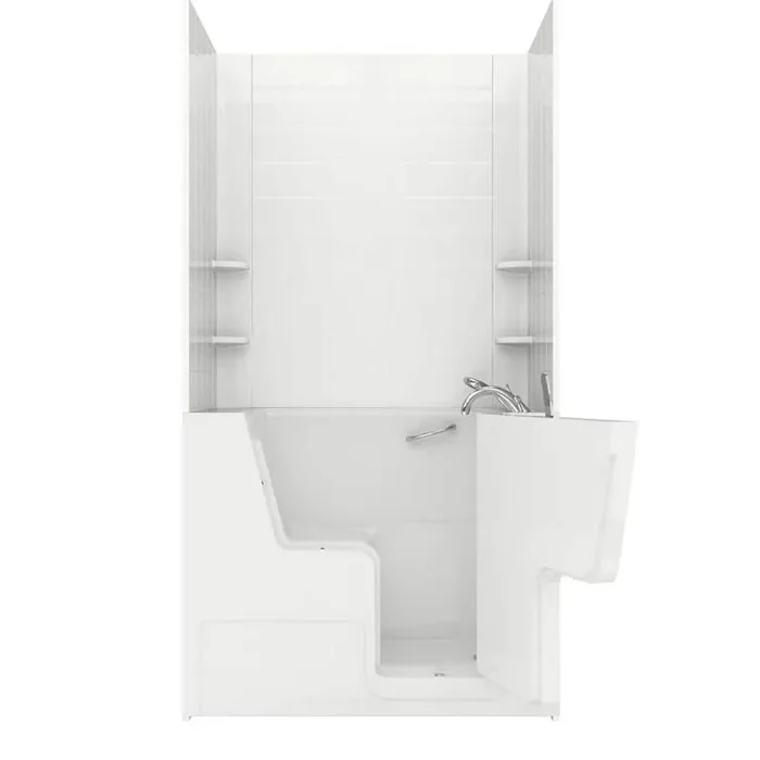 Wheelchair Accessible 4.5 ft. Walk-in Whirlpool and Air Bathtub with 6 in. Tile Easy Up Adhesive Wall Surround in White