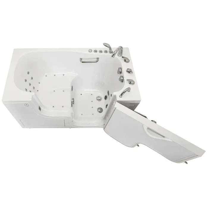 Wheelchair Transfer 60 in. Acrylic Walk-In Whirlpool and Air Bath Bathtub in White, Faucet, Heated Seat, RHS Dual Drain