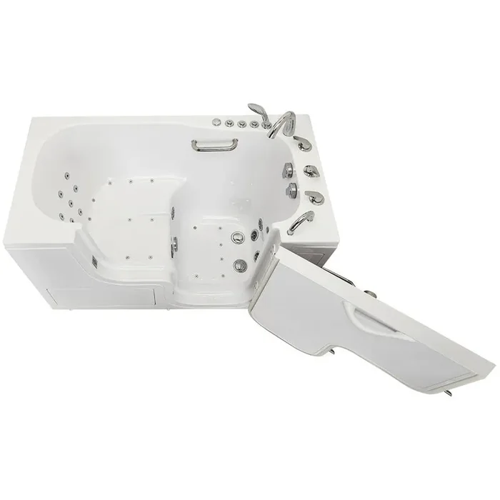 Wheelchair Transfer 60 in. Acrylic Walk-In Whirlpool and Air Bath Bathtub in White with Faucet Set, RHS 2 in. Dual Drain