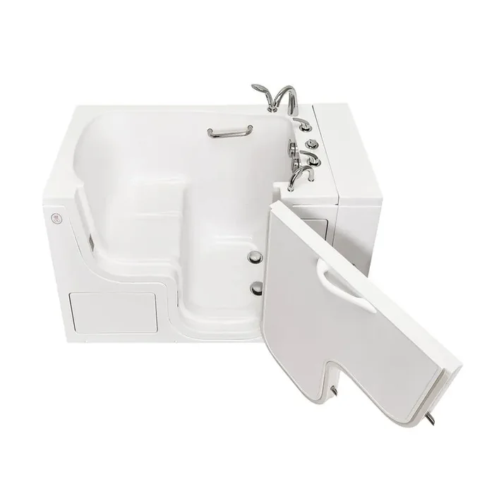 Wheelchair Transfer32 52 in. Acrylic Soaking Walk-In Bathtub in White, Fast Fill Faucet, Heated Seat, Right Dual Drain