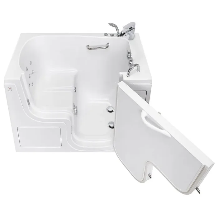 Wheelchair Transfer32 52 in. Acrylic Walk-In Whirlpool Bathtub in White, Fast Fill Faucet, Heated Seat, RHS Dual Drain
