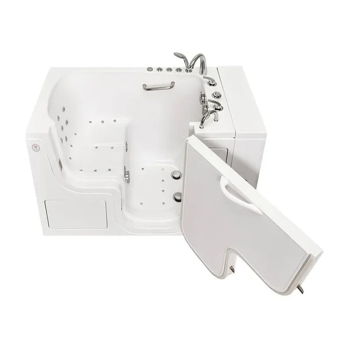 Wheelchair Transfer32 52 in. Walk-In Whirlpool and Air Bath Bathtub in White, Fast Fill Faucet,Heated Seat,RH Dual Drain