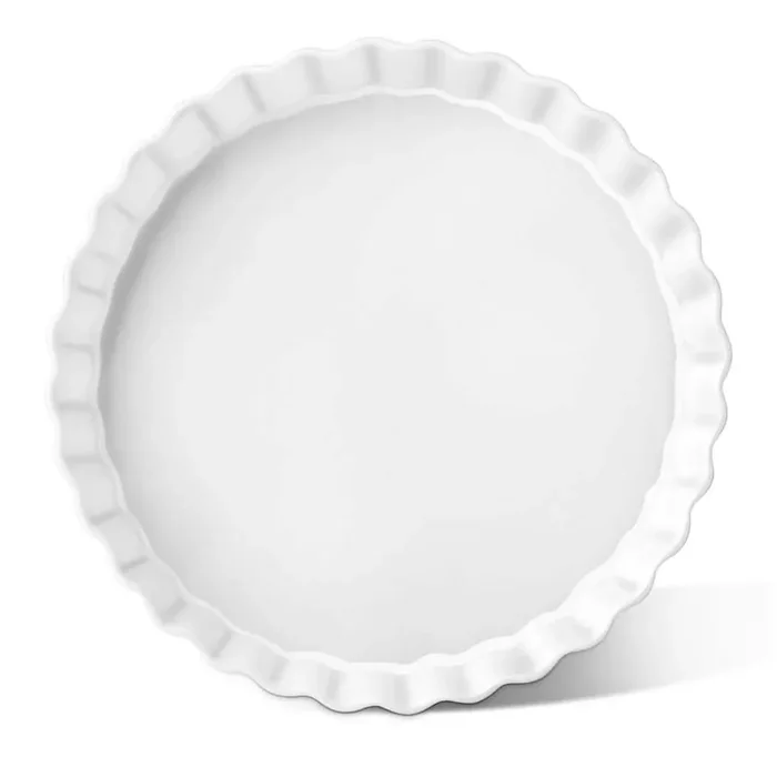 White Porcelain 1-Piece Round Pie Dish Set Baking Dish Fruit Pies Serving Pan 1.7 qt. Pie Pan