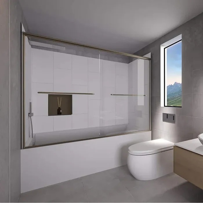 Winter White-Rainier 60 in. L x 30 in. W x 83 in. H Rectangular Tub/ Shower Combo Unit in Brushed Nickel Left Drain