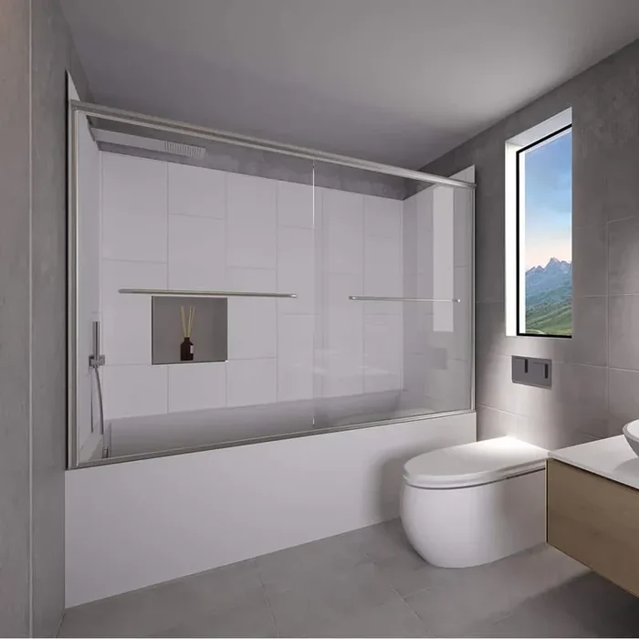 Winter White-Rainier 60 in. L x 32 in. W x 83 in. H Rectangular Tub/ Shower Combo Unit in Chrome Left Drain
