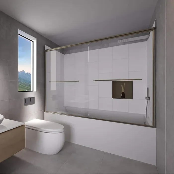 Winter White-Rainier 60 in. L x 36 in. W x 83 in. H Rectangular Tub/ Shower Combo Unit in Brushed Nickel Right Drain