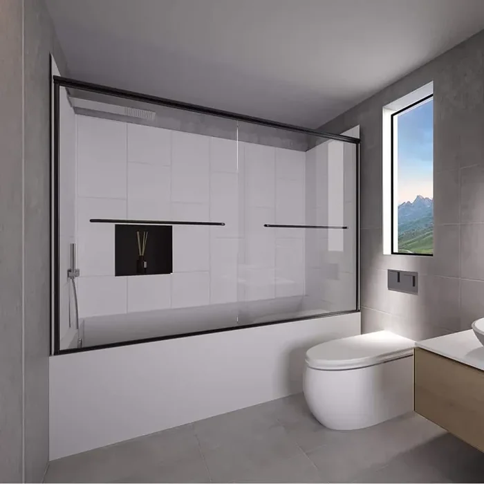 Winter White-Rainier 60 in. L x 36 in. W x 83 in. H Rectangular Tub/ Shower Combo Unit in Matte Black Left Drain