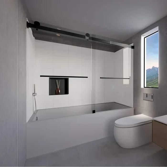 Winter White-Tetherow 60 in. L x 36 in. W x 83 in. H Rectangular Tub/Shower Combo Unit Matte Black Left Drain