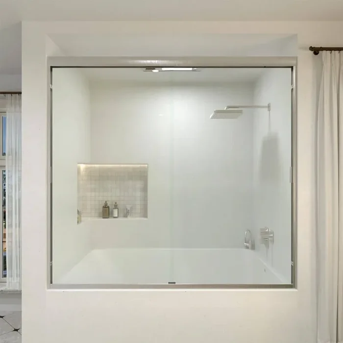 Wish 60 in. W x 56 in. H Sliding Bath Tub Door in Semi Frameless in Brushed Nickel with Clear Glass