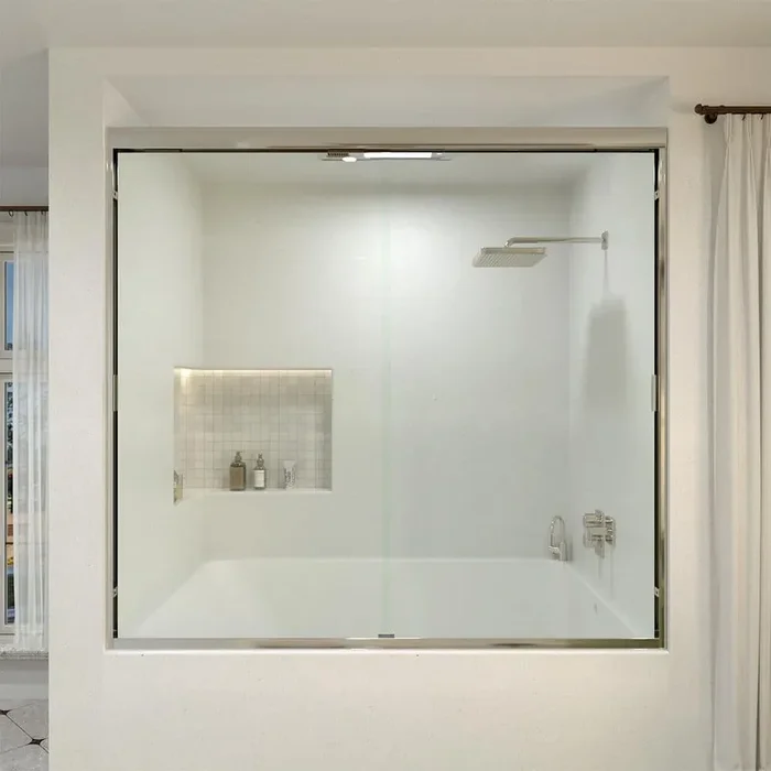Wish 60 in. W x 56 in. H Sliding Bath Tub Door in Semi Frameless in Chrome with Clear Glass