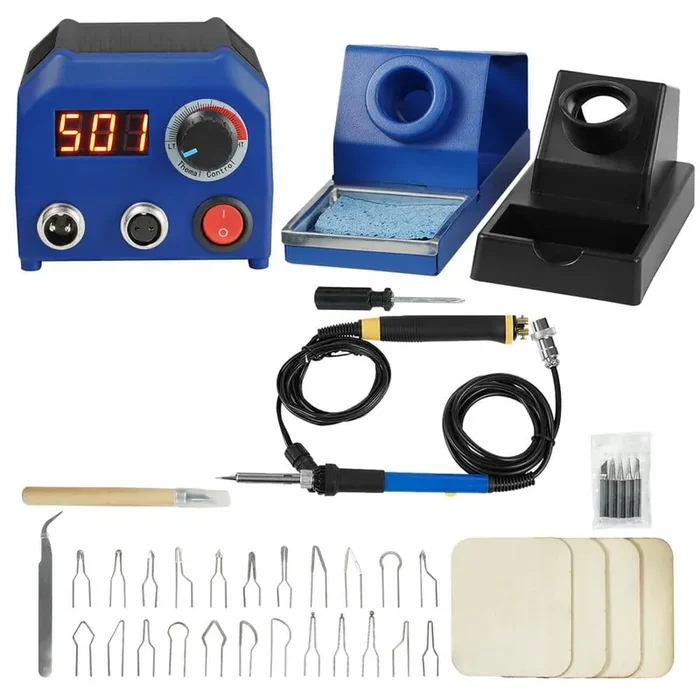 Wood Burning Kit, Adjustable Temperature 250-700°C with Display, Dual Output Ports, 2-Pyrography Pens, 23-Wire Nibs