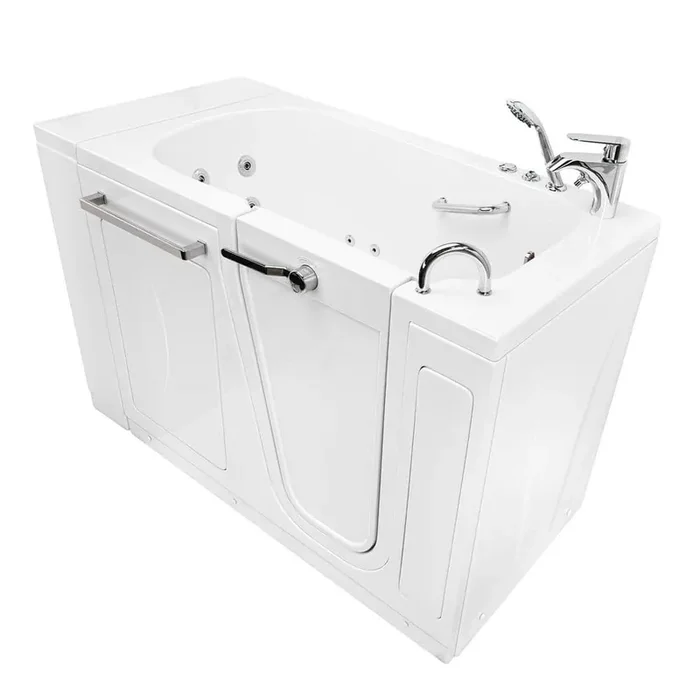 Zen 52 in. x 29.50 in. Right Drain Walk-In Whirlpool Bathtub in White, Inward Swing Door, 2 Piece Faucet, Heated Seat