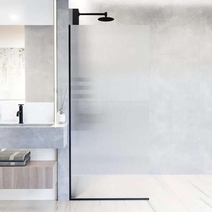 Zenith 34 in. W x 74 in. H Frameless Fixed Shower Screen Door in Matte Black with 3/8 in. (10mm) Fluted Glass