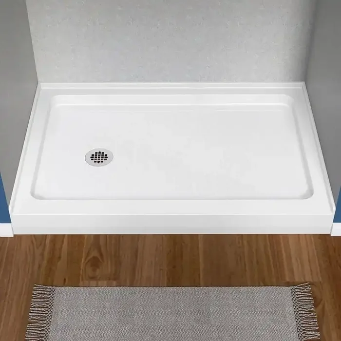 Zeno 48 in. L x 32 in. W Acrylic Alcove Shower Pan Base with Left Drain White Non-Slip Single Threshold RV/Bathroom Tray